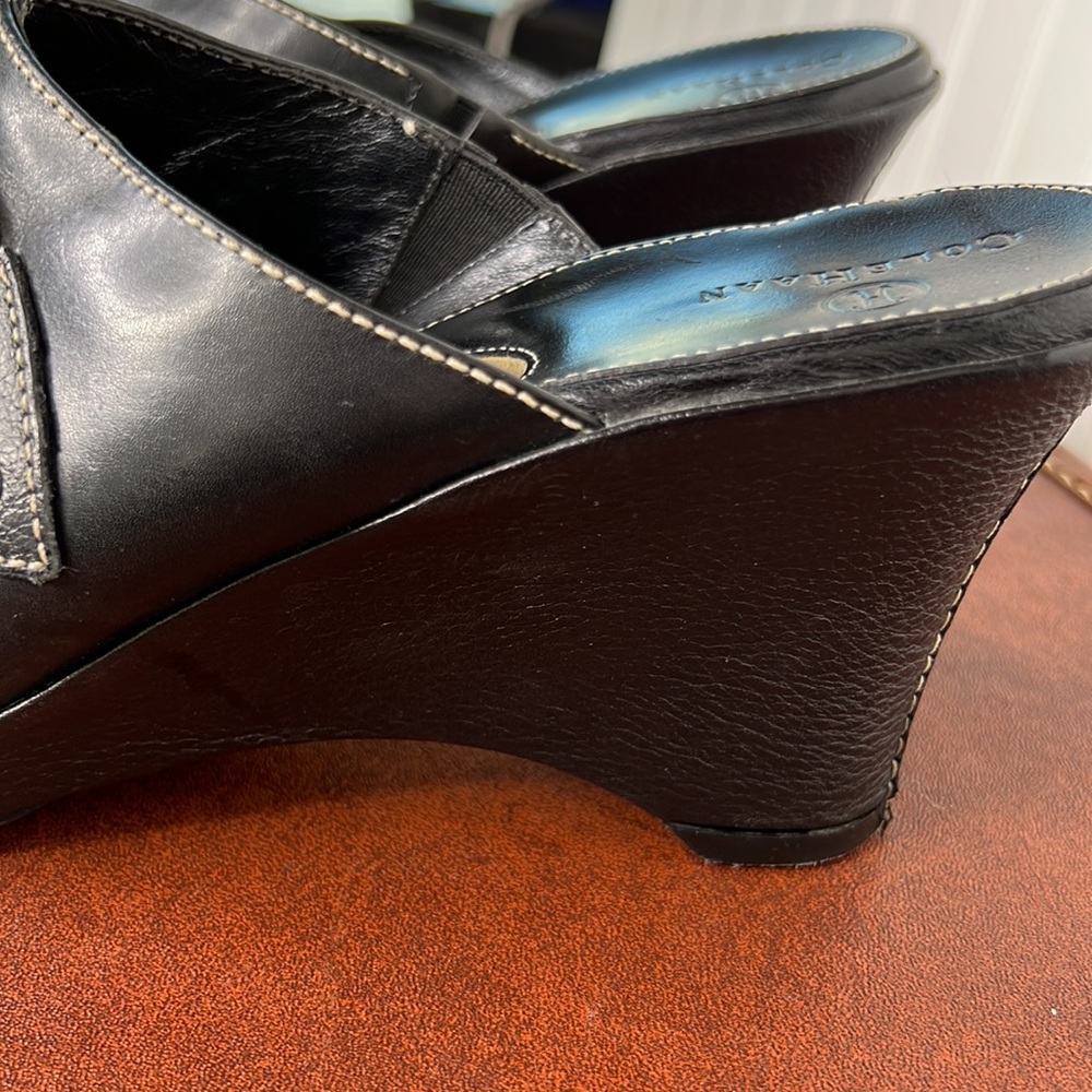 - Cole Haan Black Slip On Wedge Mules Size 9B - Picture 10 of 16
